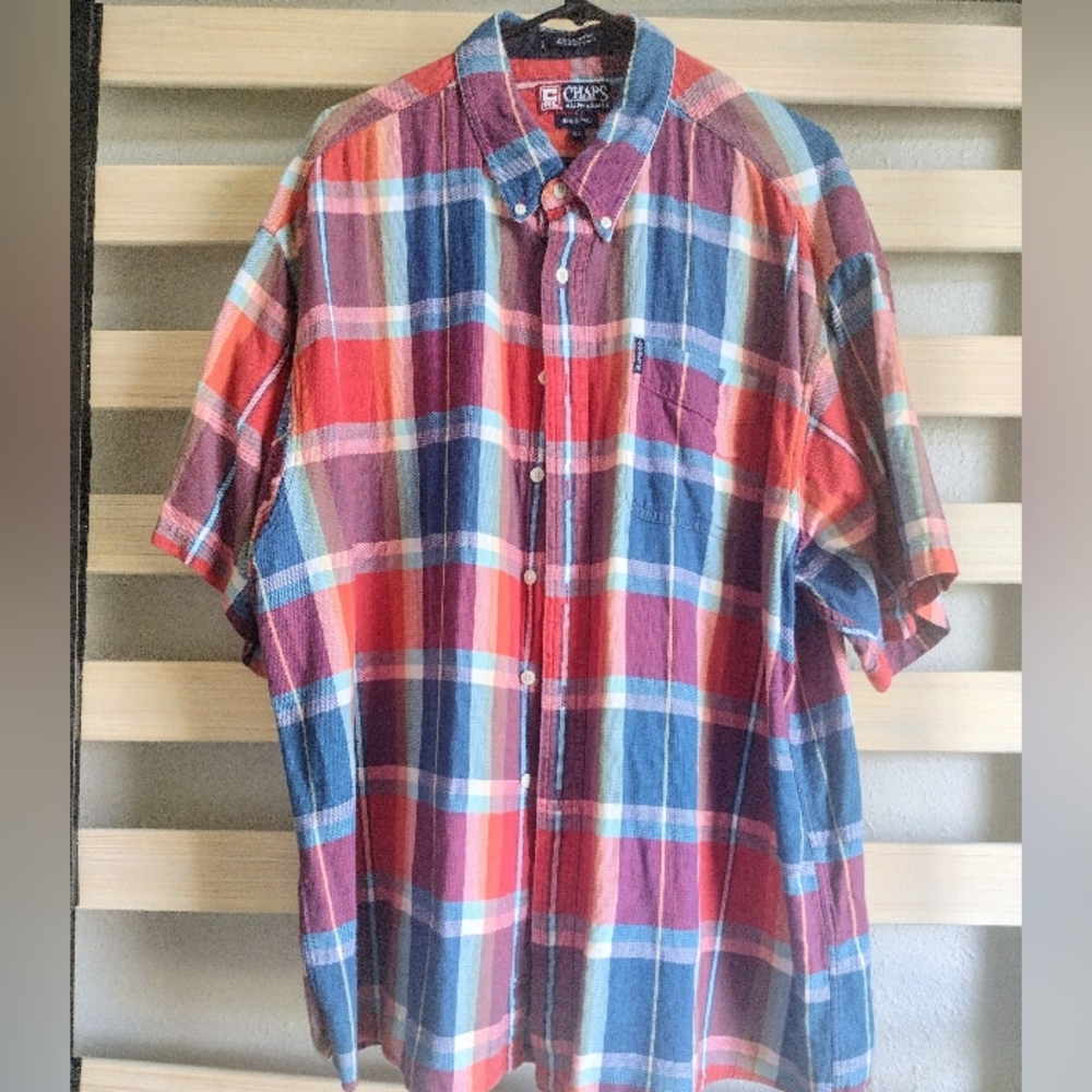Chaps Ralph LaurenMen’s Short Sleeve Plaid Button-Down Shirt - Big/ Tall ~2XB